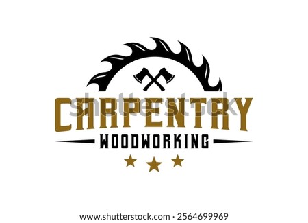 Sawmill emblem logo vector for carpentry, woodworkers, lumberjack, sawmill service
