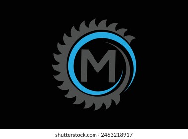 Sawmill emblem logo vector for carpentry,with latter M