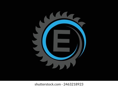 Sawmill emblem logo vector for carpentry,with latter E