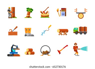 Sawmill and firefighting icon set