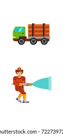 Sawmill and firefighting icon set