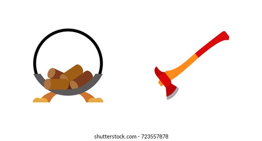 Sawmill and firefighting icon set