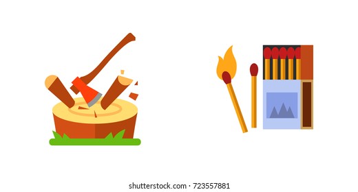 Sawmill and firefighting icon set