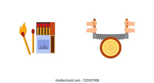 Sawmill and firefighting icon set
