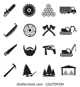 Sawmill Icons. Black Flat Design. Vector Illustration.