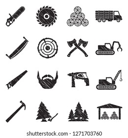Sawmill Icons. Black Scribble Design. Vector Illustration.