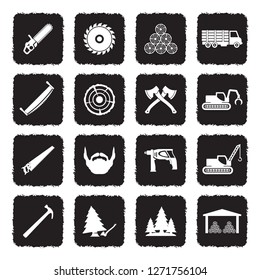 Sawmill Icons. Grunge Black Flat Design. Vector Illustration. 