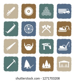 Sawmill Icons. Grunge Color Flat Design. Vector Illustration. 