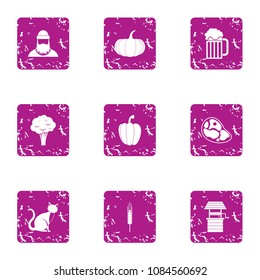 Sawmill icons set. Grunge set of 9 sawmill vector icons for web isolated on white background