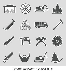 Sawmill Icons. Sticker Design. Vector Illustration.