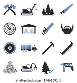 Sawmill Icons. Two Tone Flat Design. Vector Illustration.