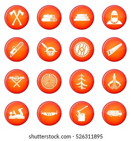 Sawmill icons vector set of red circles isolated on white background
