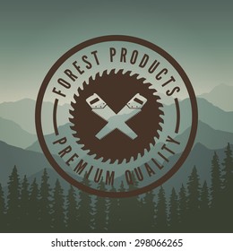 sawmill label on mountain background