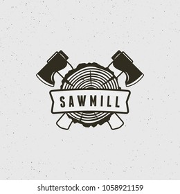 sawmill logo. retro styled woodwork emblem, badge, design elements, logotype template. vector illustration