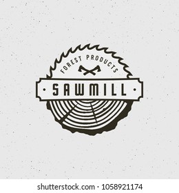 sawmill logo. retro styled woodwork emblem, badge, design elements, logotype template. vector illustration