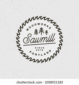 sawmill logo. retro styled woodwork emblem, badge, design elements, logotype template. vector illustration