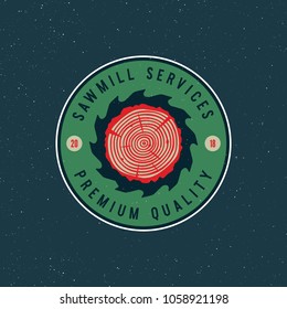 sawmill logo. retro styled woodwork emblem, badge, design elements, logotype template. vector illustration