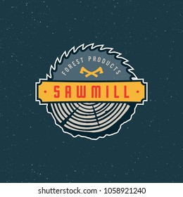sawmill logo. retro styled woodwork emblem, badge, design elements, logotype template. vector illustration