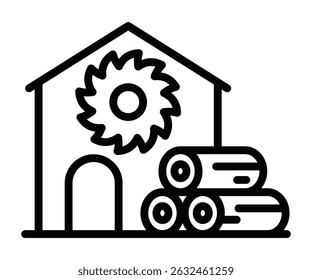 Sawmill logs lumber vector illustration. Editable stroke.