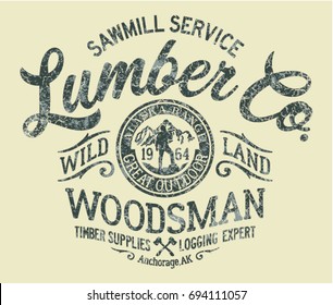 Sawmill service lumber company,  vector artworks for boy t shirt grunge effect in separate layer