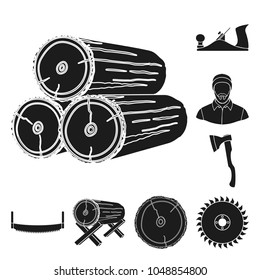 Sawmill and Timber black icons in set collection for design. Hardware and Tools vector symbol stock web illustration.
