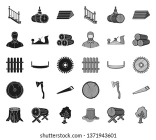 Sawmill and Timber black.mono icons in set collection for design. Hardware and Tools vector symbol stock web illustration.