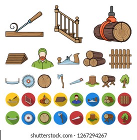 Sawmill and Timber cartoon,flat icons in set collection for design. Hardware and Tools vector symbol stock web illustration.