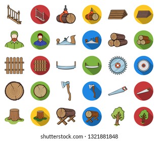 Sawmill and Timber cartoon,flat icons in set collection for design. Hardware and Tools vector symbol stock web illustration.