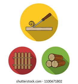 Sawmill and Timber flat icons in set collection for design. Hardware and Tools vector symbol stock web illustration.