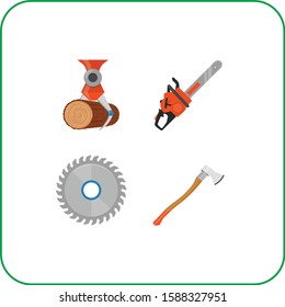 Sawmill timber icon set Vector