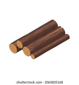 Sawmill timber mill lumberjack isometric composition with isolated image of bunch of wood trunks vector illustration