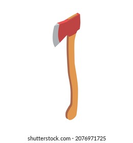 Sawmill timber mill lumberjack isometric composition with isolated image of heavy axe with long handle vector illustration
