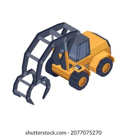 Sägewerk Holzmühle lumberjack isometrische Zusammensetzung mit isoliertem Bild von Bulldozer Vektorgrafik