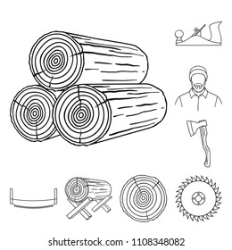 Sawmill and Timber outline icons in set collection for design. Hardware and Tools vector symbol stock web illustration.