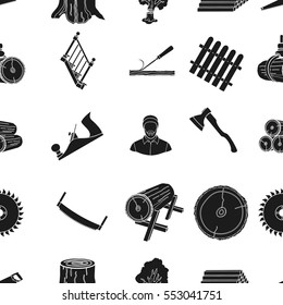 Sawmill and timber pattern icons in black style. Big collection of sawmill and timber vector symbol stock illustration