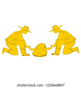 Sawmill. Two men cutting Wood. The drawing can be used for example for logo
