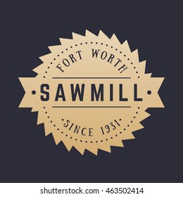 Sawmill vintage logo, emblem, vector illustration