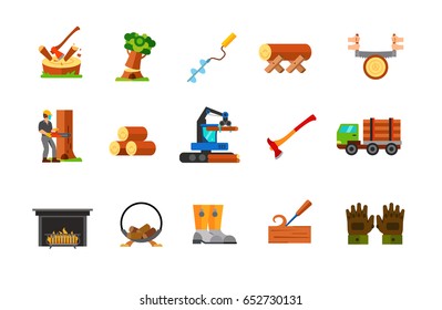 Sawmill and wood icon set