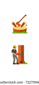 Sawmill and wood icon set