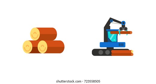 Sawmill and wood icon set