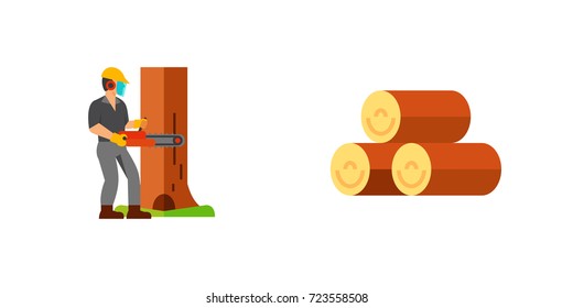 Sawmill and wood icon set