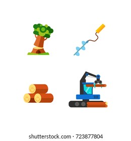 Sawmill and wood icon set