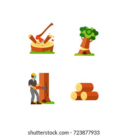 Sawmill and wood icon set