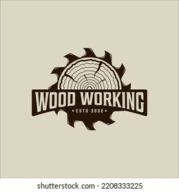 sawmill and wooden logo vector vintage illustration template icon graphic design. carpentry tool and carpenter sign or symbol for professional woodworking with typography retro style