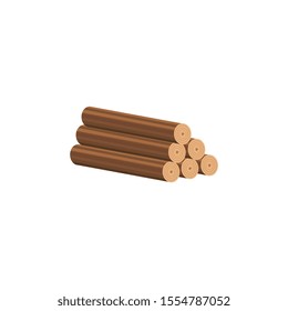 Sawn tree trunks a wooden building material flat cartoon vector illustration isolated on white background. Pile of wood logs an icon for forestry and lumber industry.