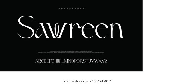 Sawreen Modern playful alphabet letter and number set. funky font or typography. Vector bold font for poster, flyer, book cover, greeting card, product packaging, graphic