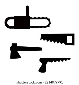 Saws and ax icons. Isolated vector illustration