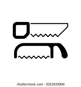 Saws black linear icon. Cutting fresh and dry wood. Handsaw. Blade with sharp teeth. Pruning garden plants. Trimming live shrubs and trees. Outline symbol on white space. Vector isolated illustration