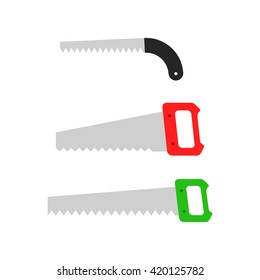 Saws, hacksaws, icons. Saws, hacksaws on a white background. Saws, hacksaws set. Vector illustration.