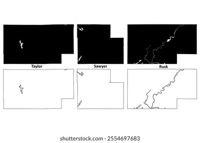 Sawyer, Taylor and Rusk County, State of Wisconsin (U.S. county, United States of America, US) map vector illustration, scribble sketch map